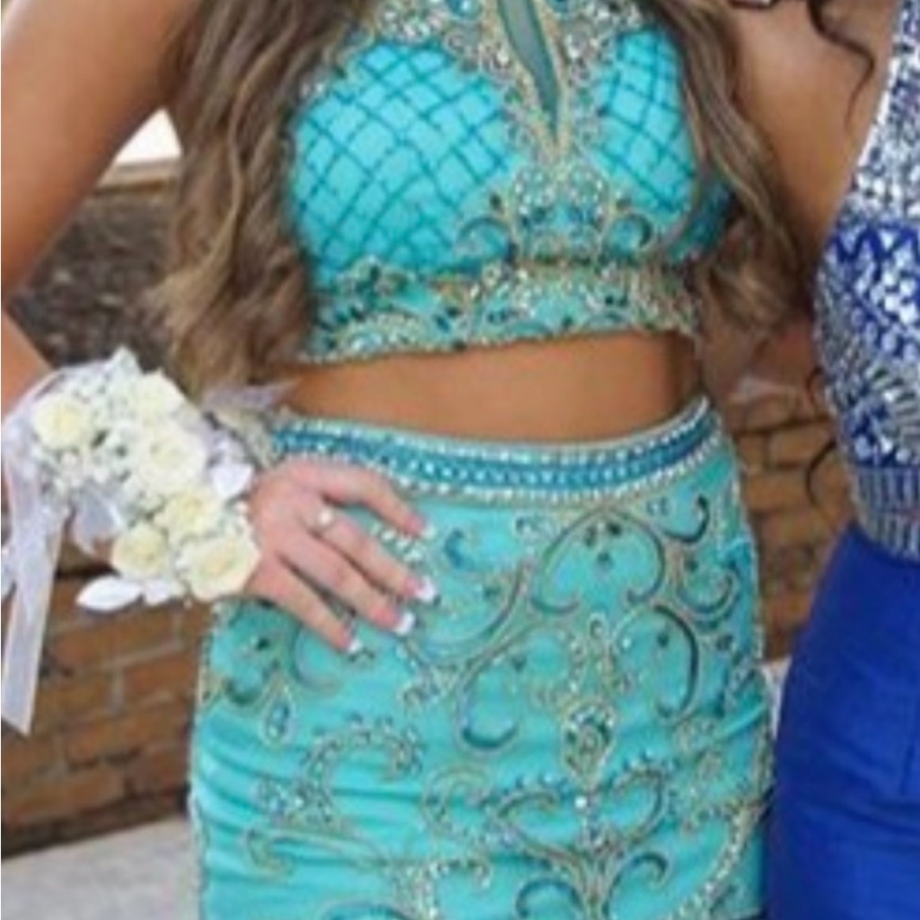 Rachel Allan Aqua Short Dress